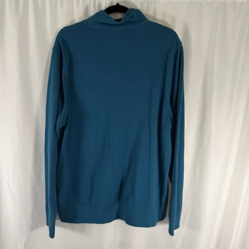 LL Bean Sweater Men's Large Teal 1/4 Zip Turtleneck Traditional Fit Cotton Blend